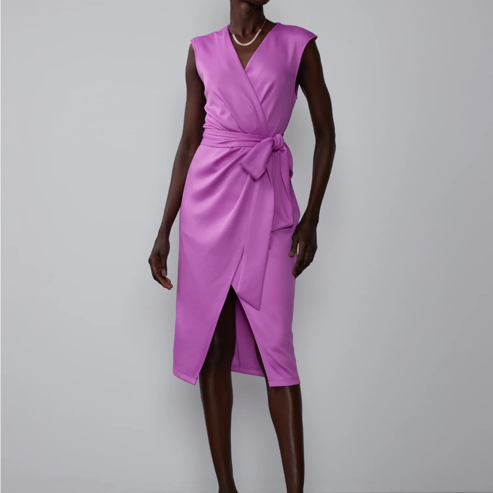 NWT New York & Company Purple Lavender Wrap Midi Dress Sz Large